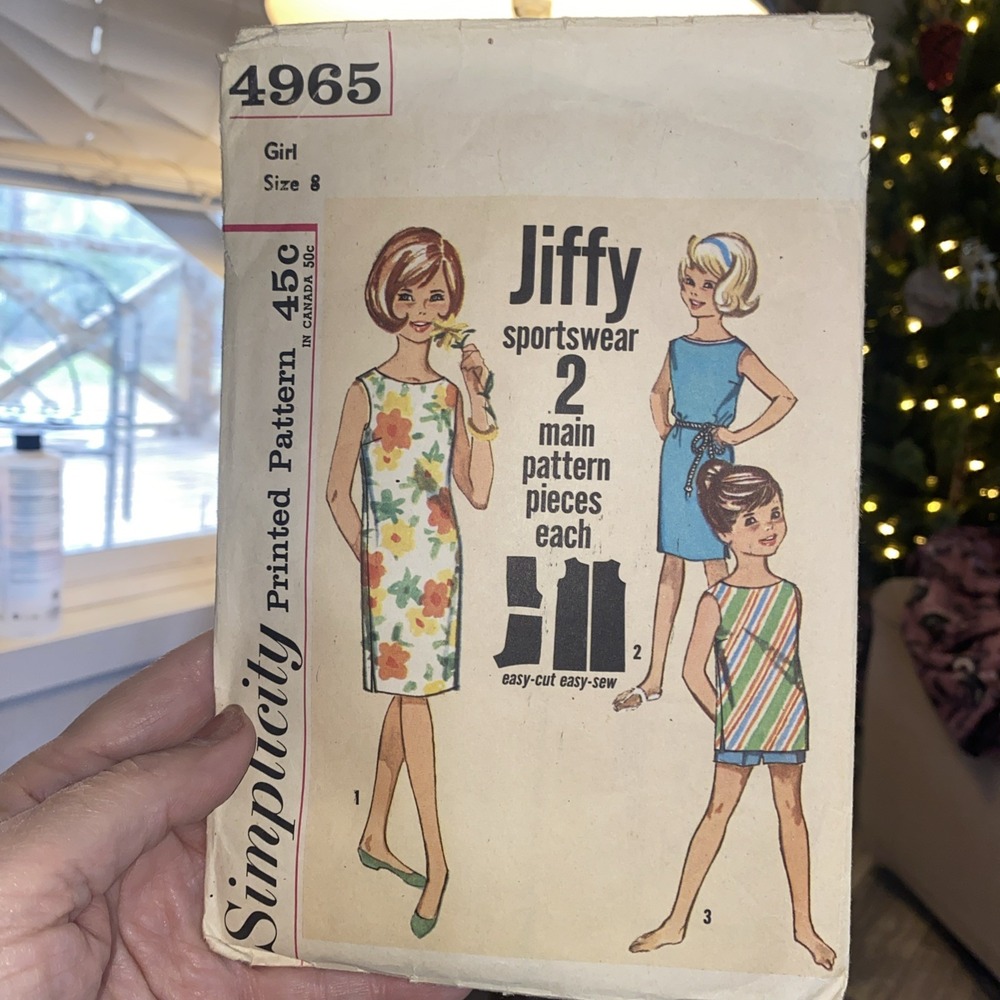 Simplicity 4965 Vintage 1960s Girls Jiffy Dress Top Shorts Sewing Pattern Size 8